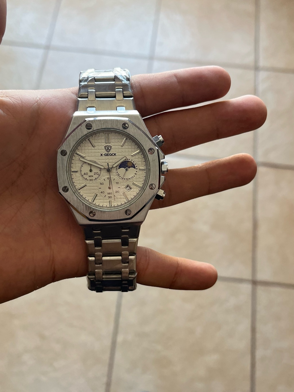 X-Geck Stainless Steel Chronograph Watch In Silver